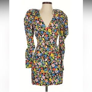 vibrant floral puff-sleeve mini dress